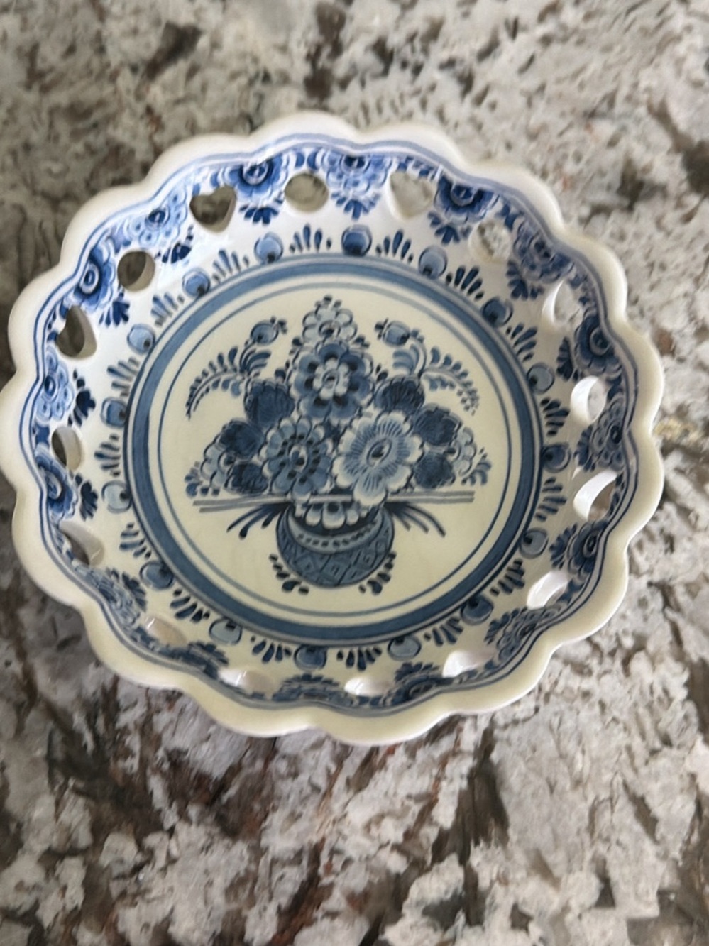 Delft Blue Handpainted Pierced Ceramic Bowl